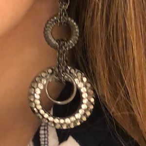 NWOT stylish earrings. Shades of Silver color with rhinestones. Very pretty on.